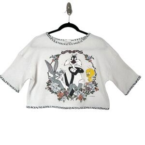 Vintage Looney Tunes Baby Tee Waffle Cropped Cottagecore Twee Nostalgic Kidcore